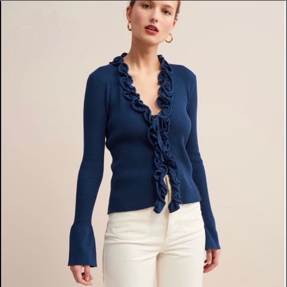 Rouje Gegene Navy Blue Ruffle Cardigan 